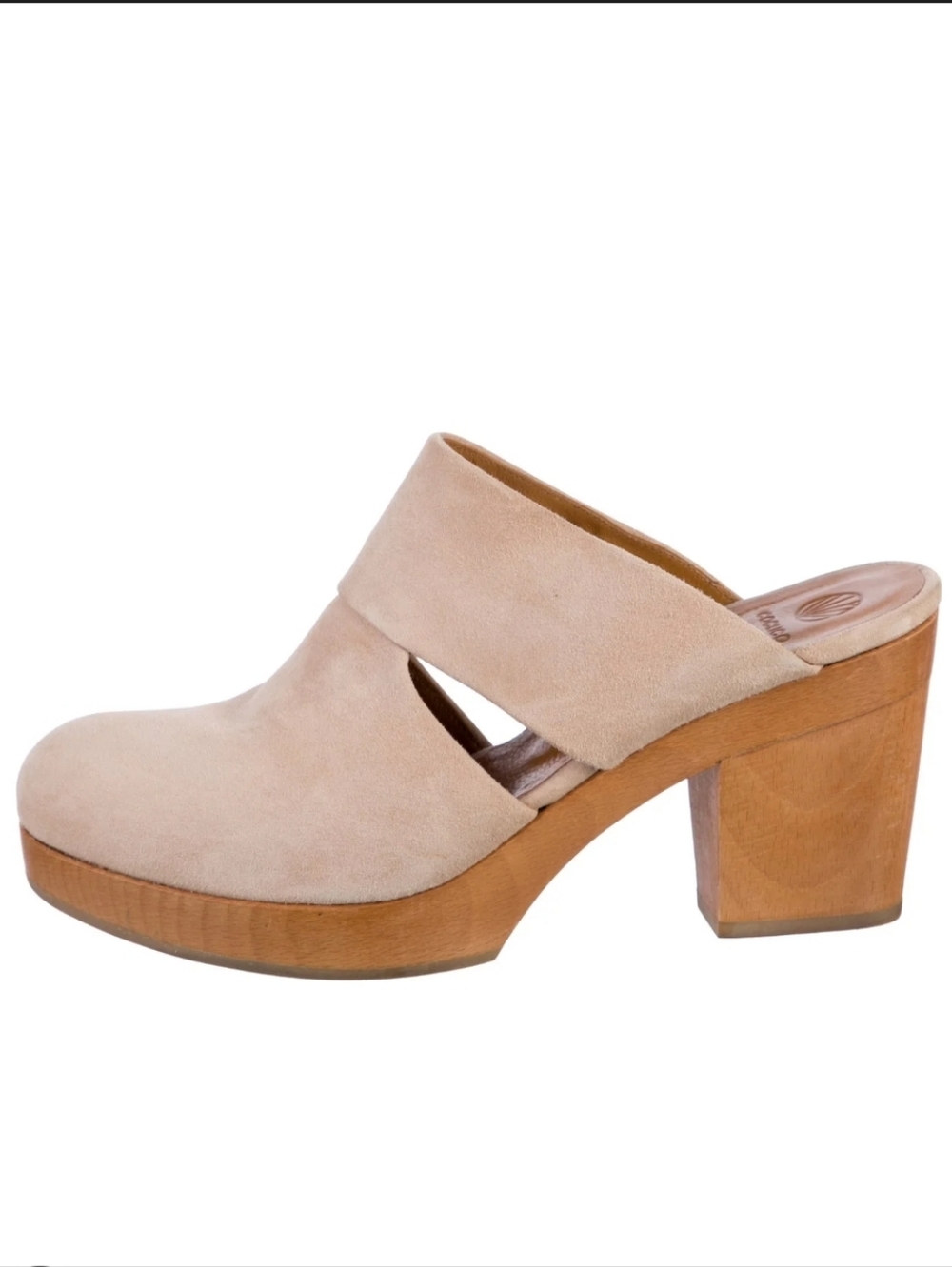Coclico Beige Suede Block Heel Mules